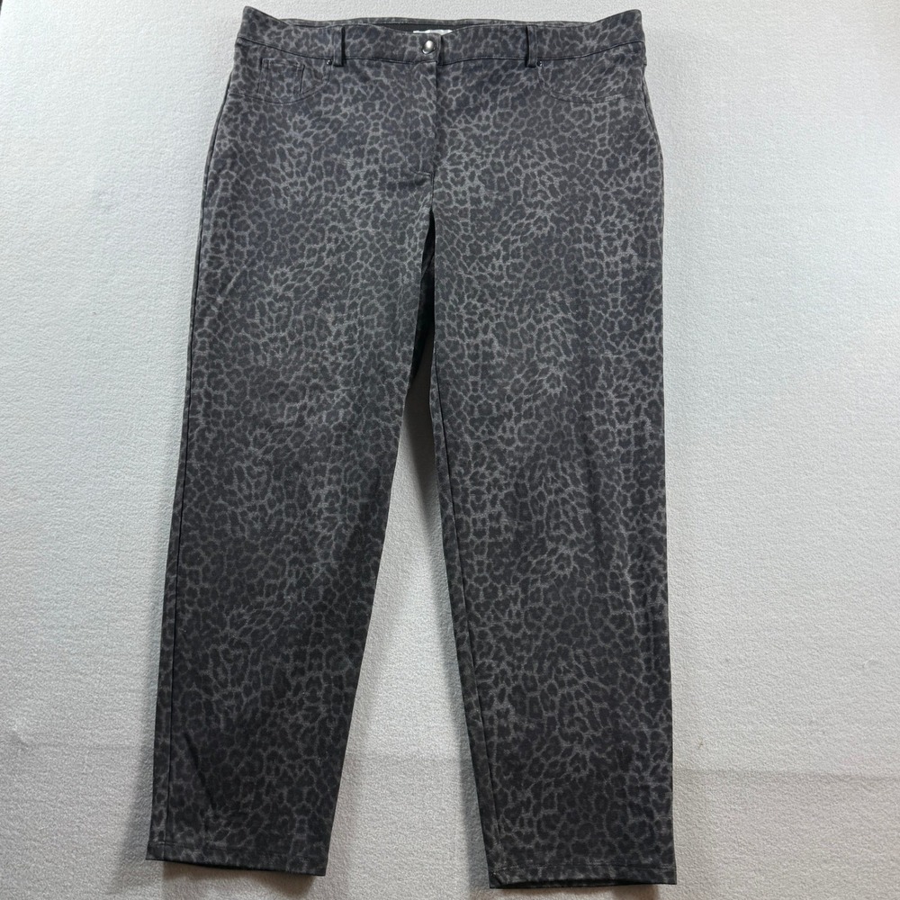 89th‎ + Madison Dress Pants Women 16 Gray Leopard Print Stretch Tapered Ankle